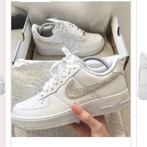 Nike Air Force One with crystals on Nike swoosh.